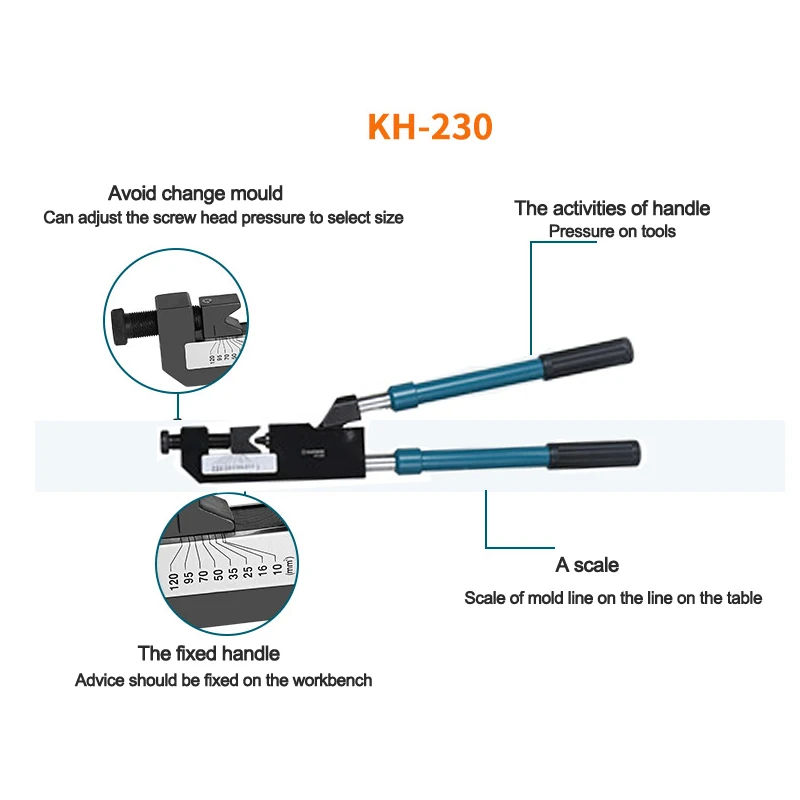 

KH-230 Cable connector Crimping tool 10-240mm2 Die-less indented battery cable terminal Wire crimping pliers Terminal pliers Hyd