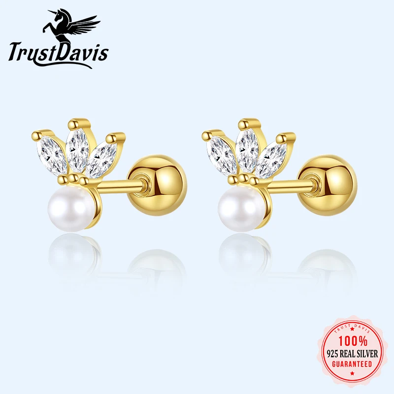 

TrustDavis Real 925 Sterling Silver Horse Eye Zircon Screw Stud Earrings For Women Fashion Wedding Party Fine Jewelry DA2748