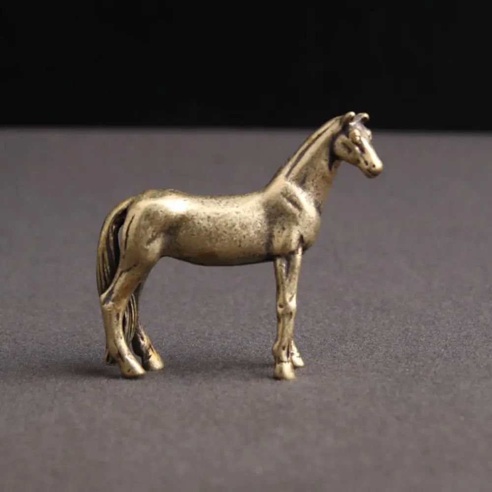 

Antique Brass Solid Long Tail Horse Figurines Miniatures Feng Shui Ornaments Copper Zodiac Animal Mini Desktop Decoration Crafts