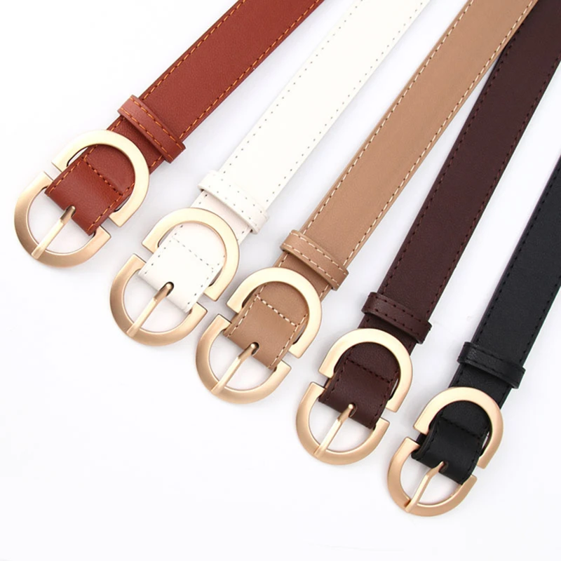 

Leather Belts for Women Fashion Jeans Classic Retro Simple Round Buckle Female Pin New Denim Dress Sword Goth Luxury Punk Gothic