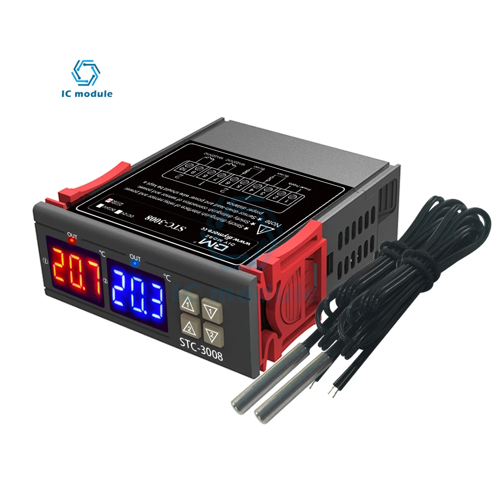 

STC-3008 Dual Digital Temperature Controller Two Relay Output AC110-220V Thermoregulator Thermostat With Heater Cooler STC3008