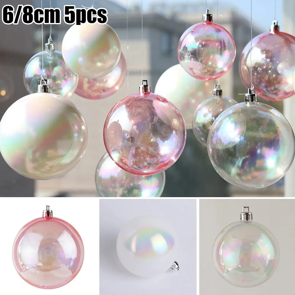 

5pcs 6/8cm Clear Iridescent Plastic Glass Ball Fillable Baubles Christmas Wedding Tree Hanging Christmas Tree Decoration