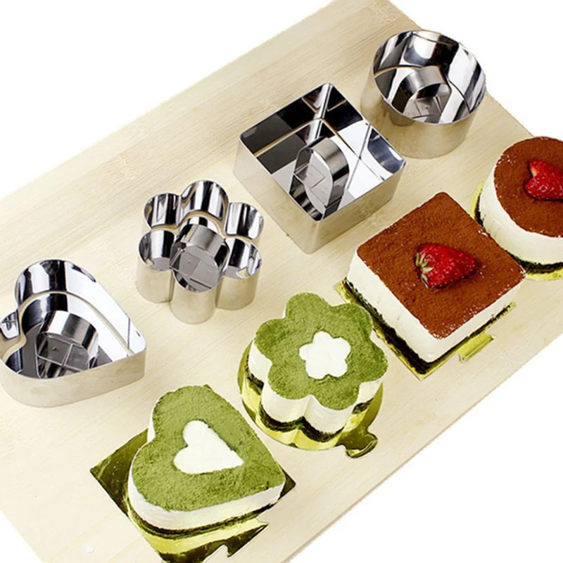 

Layer Slicer Cook Cutter Bake Mould Pastry Tools Accessories Salad Form Baking Tips 4 Shape Stainless Steel Mousse Cake Mold