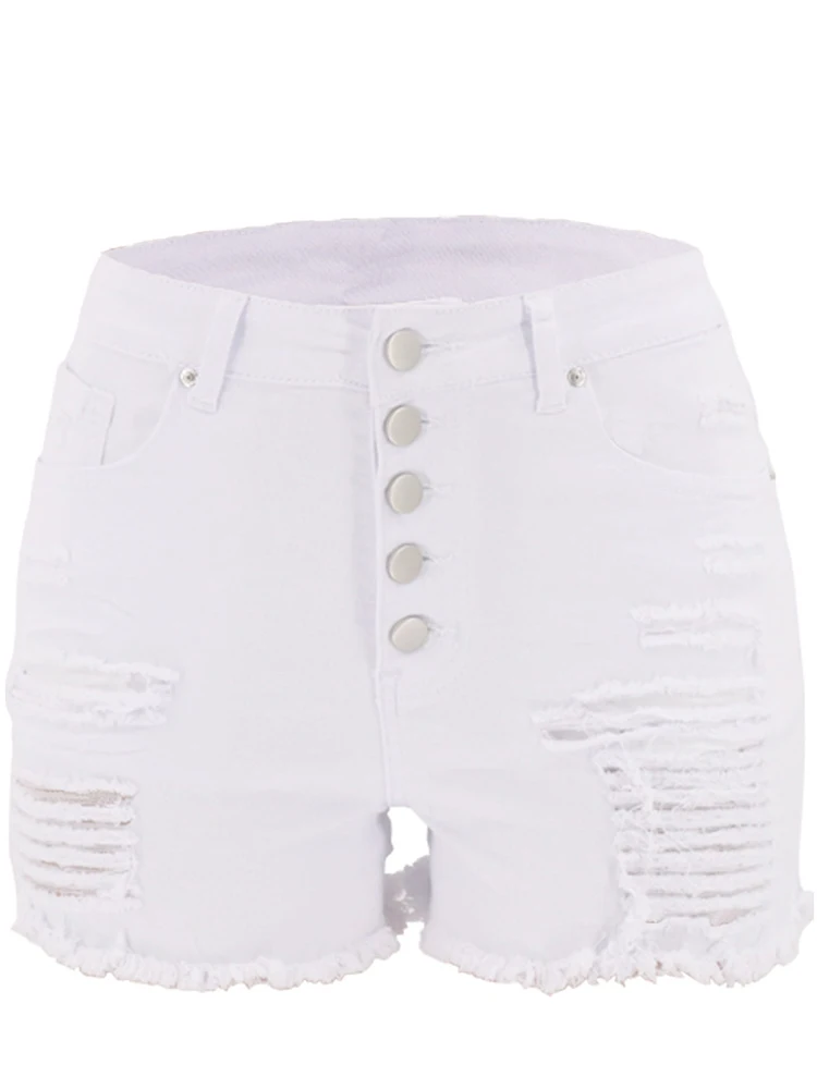 New Korean style high-waist denim shorts women fashion ripped holes loose beautiful all-match A-line casual jeans