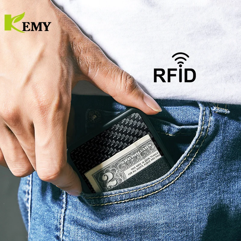 KEMY Slide Wallet RFID Blocking Carbon Fiber Credit ID Card Holder For Men Women Male Female Card Cover Money Minimalist Purse