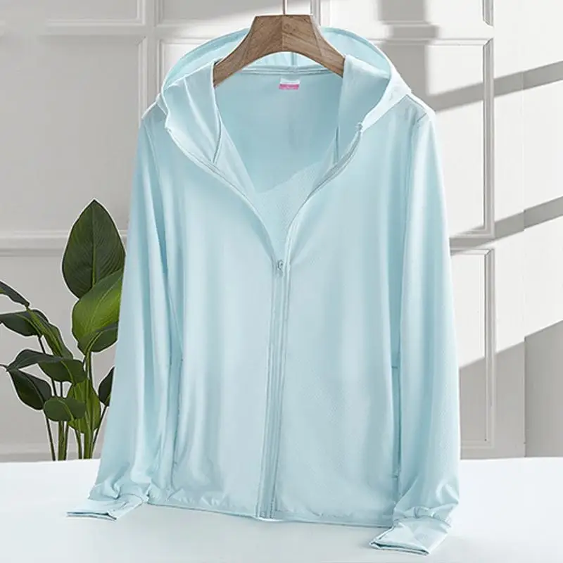 Sun Protection Clothing Summer Thin Ice Silk Breathable Long-Sleeve Running Sports Workout Quick-Drying Jacket Women UPF 50+ UV