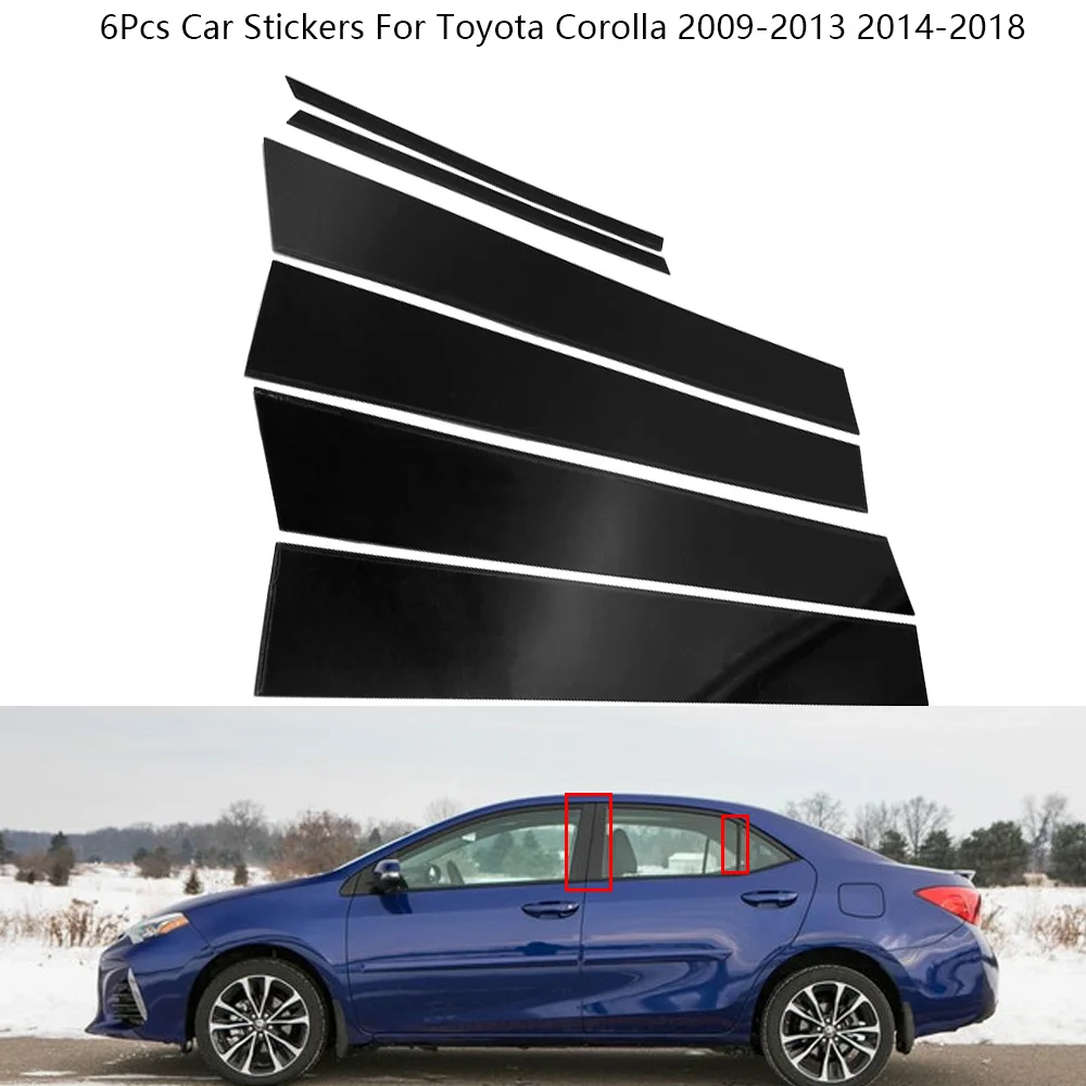 

6Pcs Mirror Window Pillar Posts Cover Door Trims Black Stickers For Toyota Corolla 2009-2013 2014-2018 Exterior Car Accessories