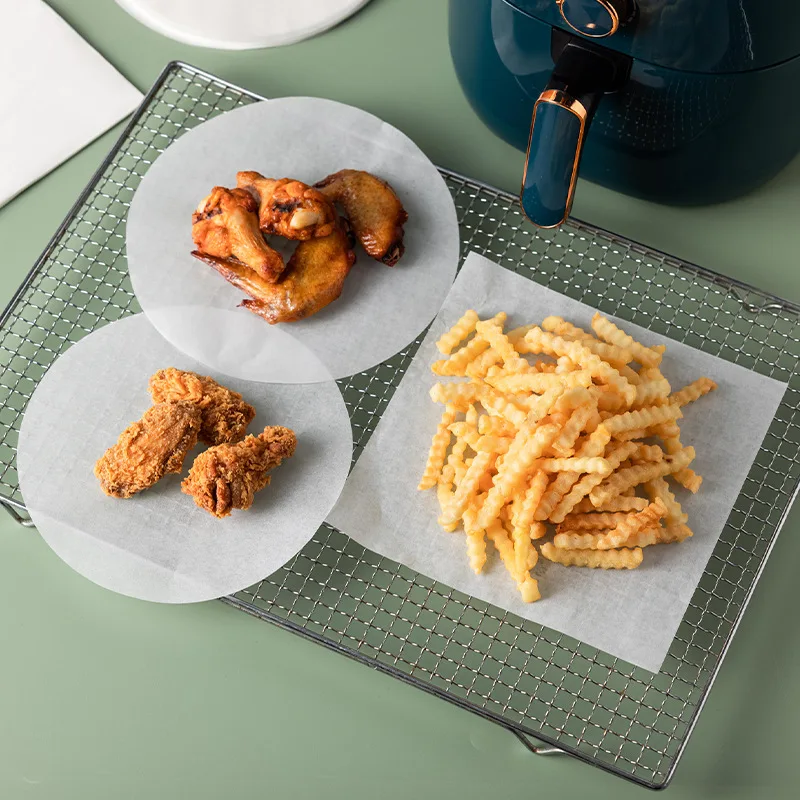 

50pcs Silicone Oil Paper Disposable Air Fryer Non-stick Baking Pad Pulp Steamer Barbecue Oil-proof Paper Kitchen Accessories