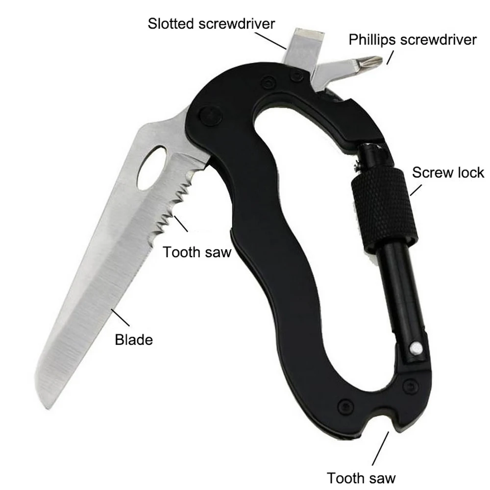 

Multi Tool Carabiner Mountain Climb EDC Hanging Buckle Gear Multifunctional Folding Knife Tool Camp Multi Carabiner