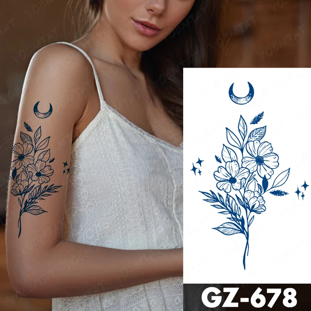 Genipin Herbal Waterproof Temporary Tattoo Sticker Juice Lasting Ink Henna Moon Planet Bear Fake Tatoo Semi-Permanent Body Art 5