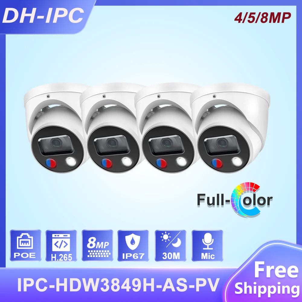 

Dahua 4MP 8MP Full-Color IP Camera IPC-HDW3849H-AS-PV WizSense Active Deterrence 5MP HD POE Built-in Mic IR30M Speaker IP Camera