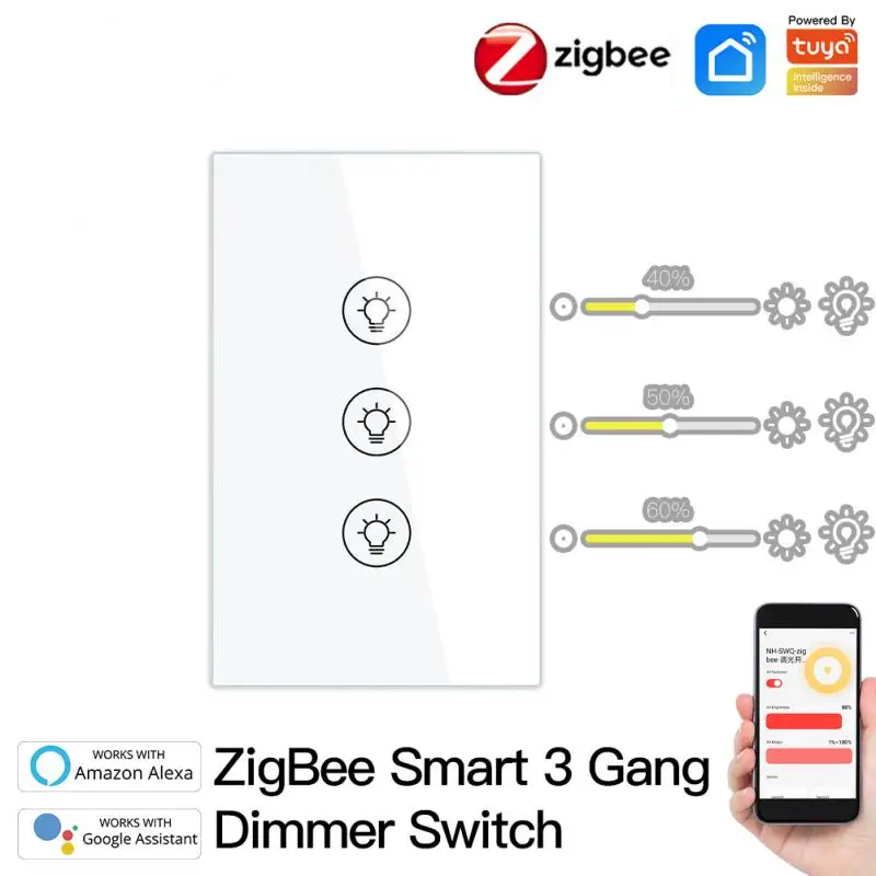 

CORUI Tuya ZigBee Smart Multi-gang Light Dimmer Switch 1/2/3 Gang Independent Control Works With Alexa Google Home Smart Home