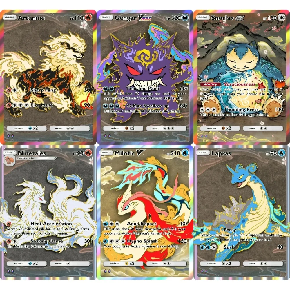 Фото Карты с покемонами Potdemiel, редкие Holo Shan Hai Jing серии Gengar Snorlax Milotic Arcanine PTCG, карты с покемонами, коллекция карт, подарок №1