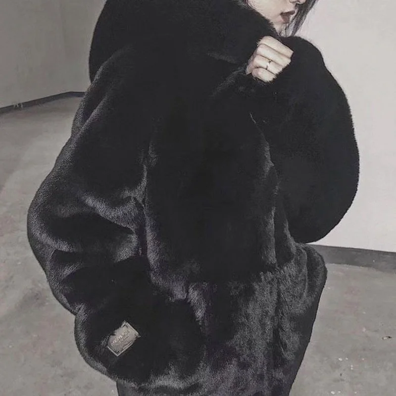 2021 New Rex Rabbit Fur Coats Lady Oversize Thick Winter Hooded Warm Jacket Faux Furs Plush White Coat Fashion Women Parka