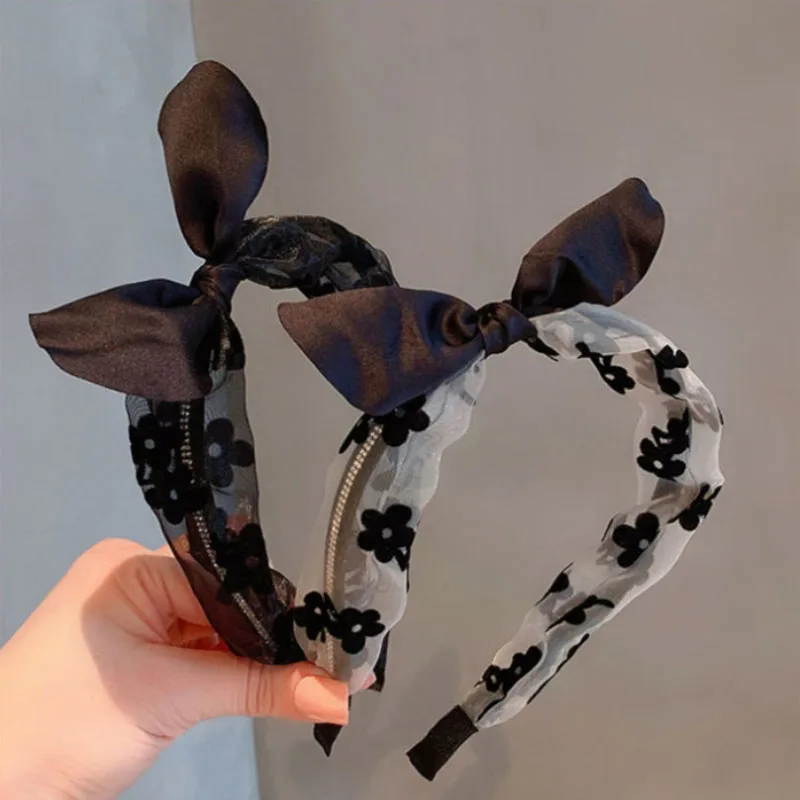 

Elegant Ruffle Lace Bow Shine Rhinestone Hair Hoop Tender Women Flower Mesh Hairbands Hairwear Fashion Sweet Lady Hair Accessory