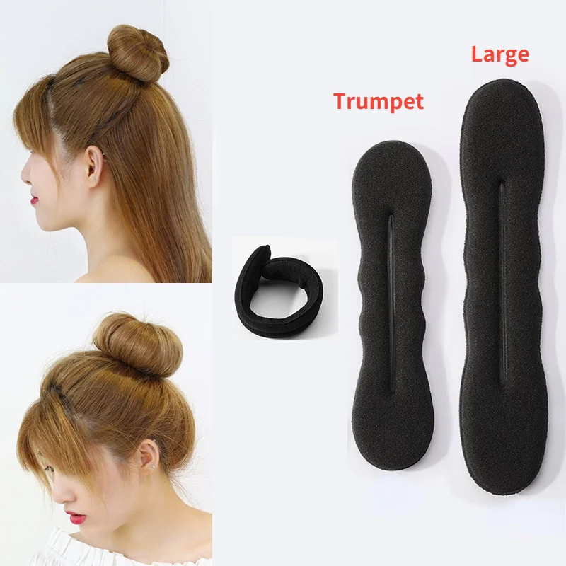 

16.5cm and 22.5cm Sponge Black Hair Styling Donut Bun Curler Maker Ring Magic Foam Donut Twist Tool Headband 2022