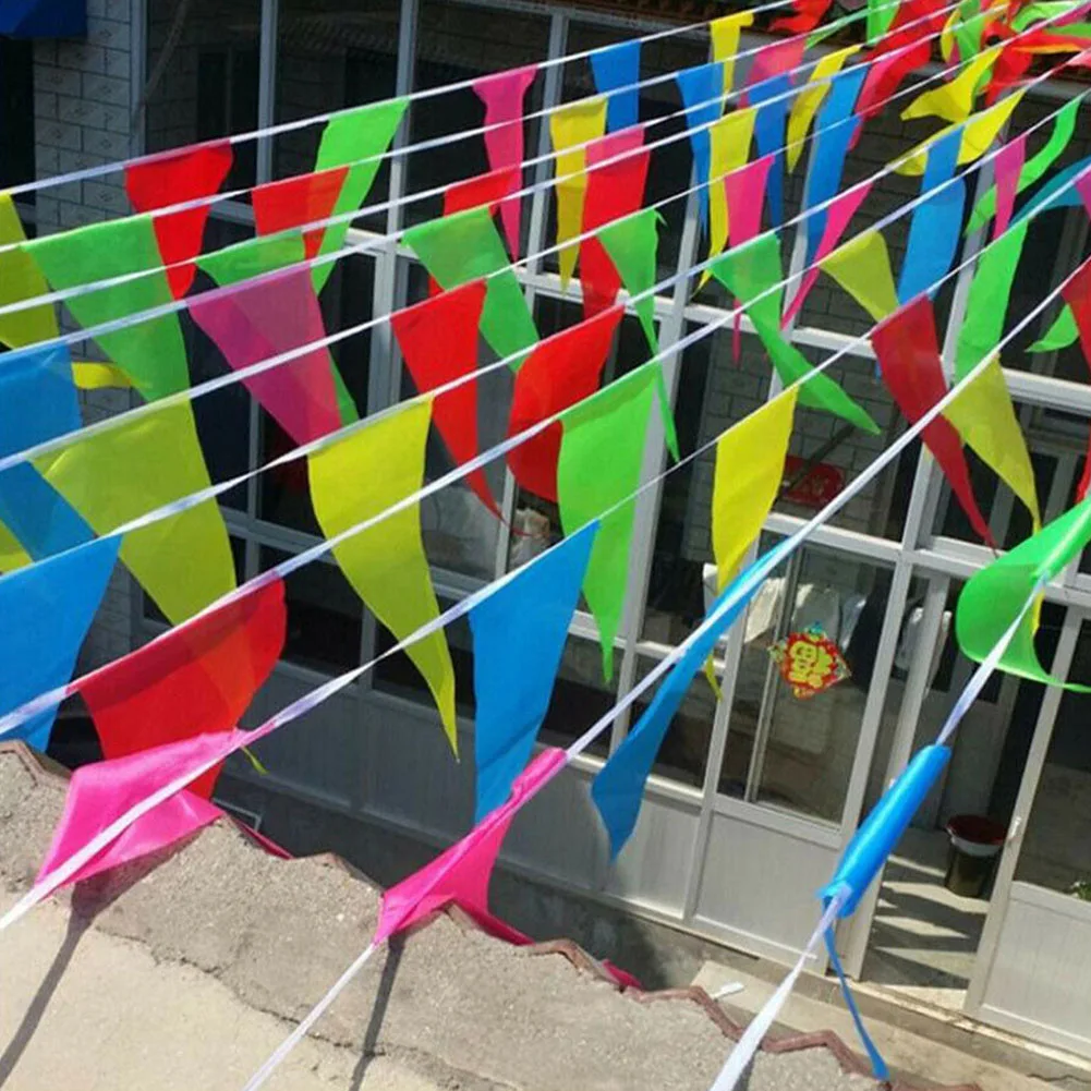50m 100 Flags Multicolored Triangle Flags Bunting Banner Pennant Festival Outdoor Decoration Garland Festival Party Holiday images - 6