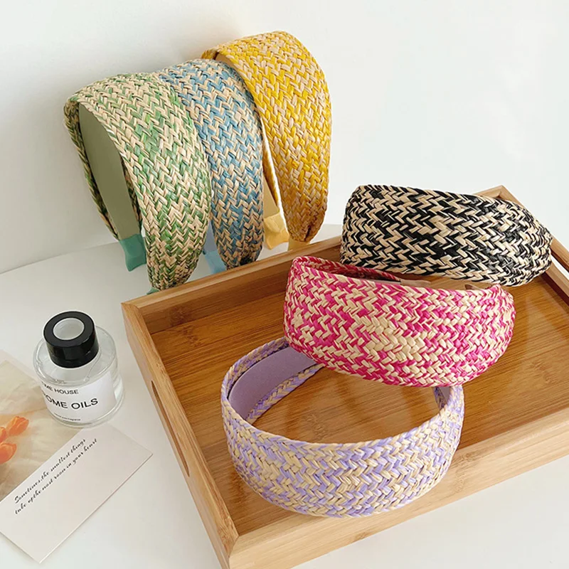 

New Fashion Wide Weave Headband Braided Hairbands Colorful straw Hair Bands Hair Hoop Bezel Girls Headwear Hair accessories