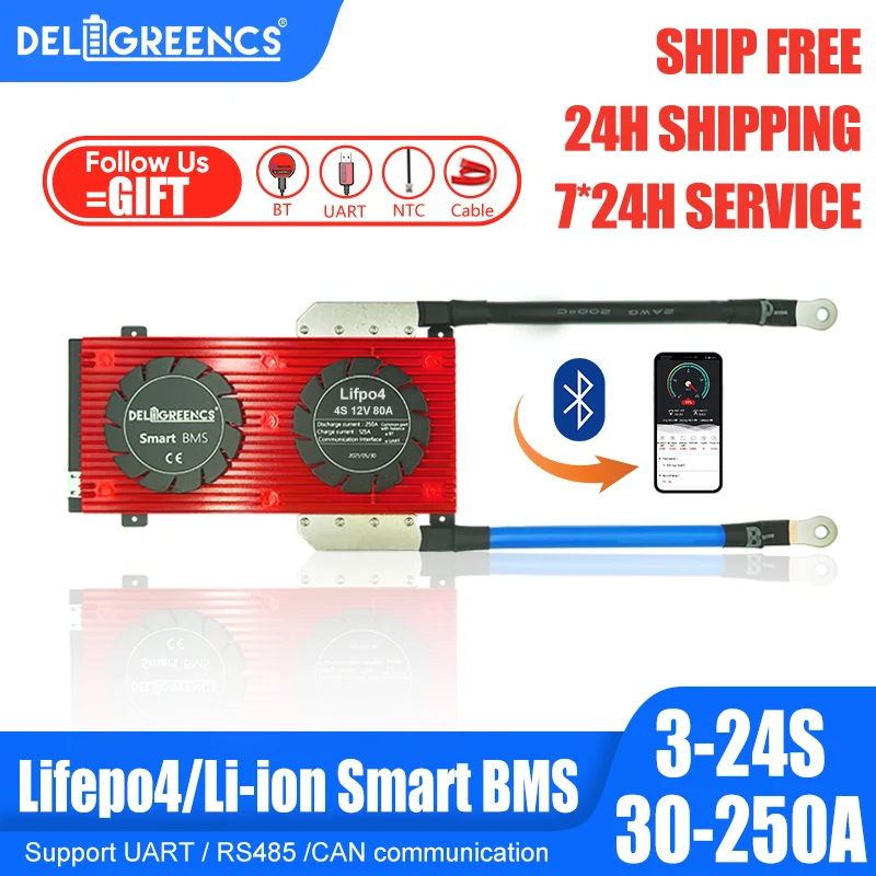 

Smart BMS RS485 CAN LiFePO4/Li-ion 3S 4S 6S 7S 8S 10S 12S 13S 14S 15S 16S 17S 20S 24S 3.2V 3.7V Bluetooth For Lithium Battery