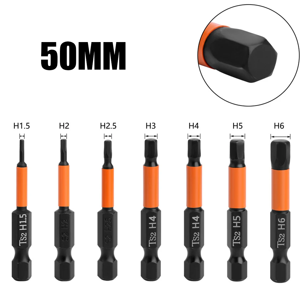 

1pc Hexagon Screwdriver Bit 1/4" Hex Shank H1.5-H6 Quick Change Impact Driver Power Drill Length 50mm Hexagon Screwdriver Bit