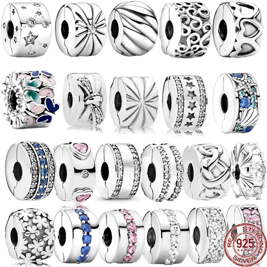 NEW Band Of Hearts & Pavé Starfish Shell Clip Charm 925 Sterling Silver Bead Fit Original Pandora Bracelet DIY Fine Jewelry Gift
