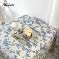 blue floral tablecloth rose picnic cloth cotton linen tablecloth table mat rectangular coffee table decoration