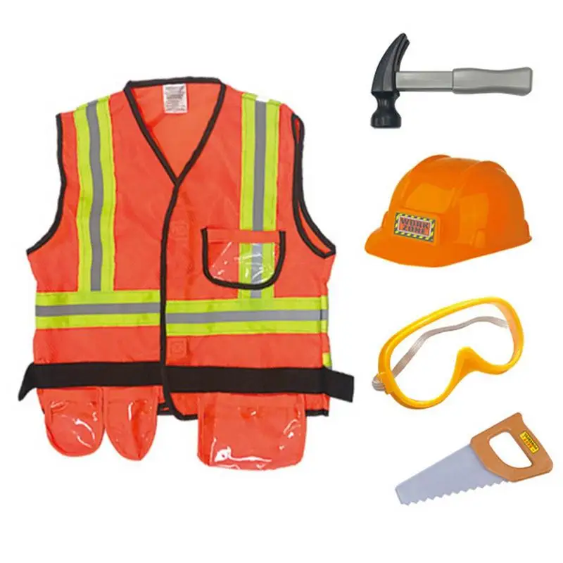 

Construction Worker Costume Set For Kids Role Play Toy Set Career Costumes Child Heavy Maintenance Worker Cosplay Engineer Vest