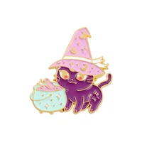 new animal series jewelry creative moon witch cat i shaped enamel brooch anti glare buckle lapel pin