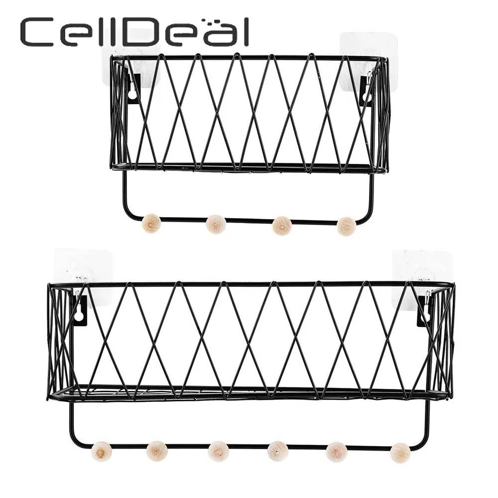 

Wall Mounted Bathroom Storage Rack Wrought Iron Grid Home Decoration Kitchen Bedroom Holder Sundries Hanger Organizer Shelf
