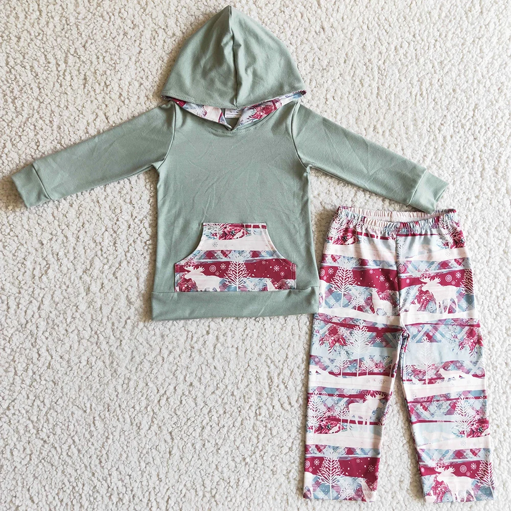 

Hot Sale Baby Boys Clothes Hooded Outfits Deer Print Cute Christmas Girls Clothing Dress Matched Toddler Boys Clothes Hoodie Set