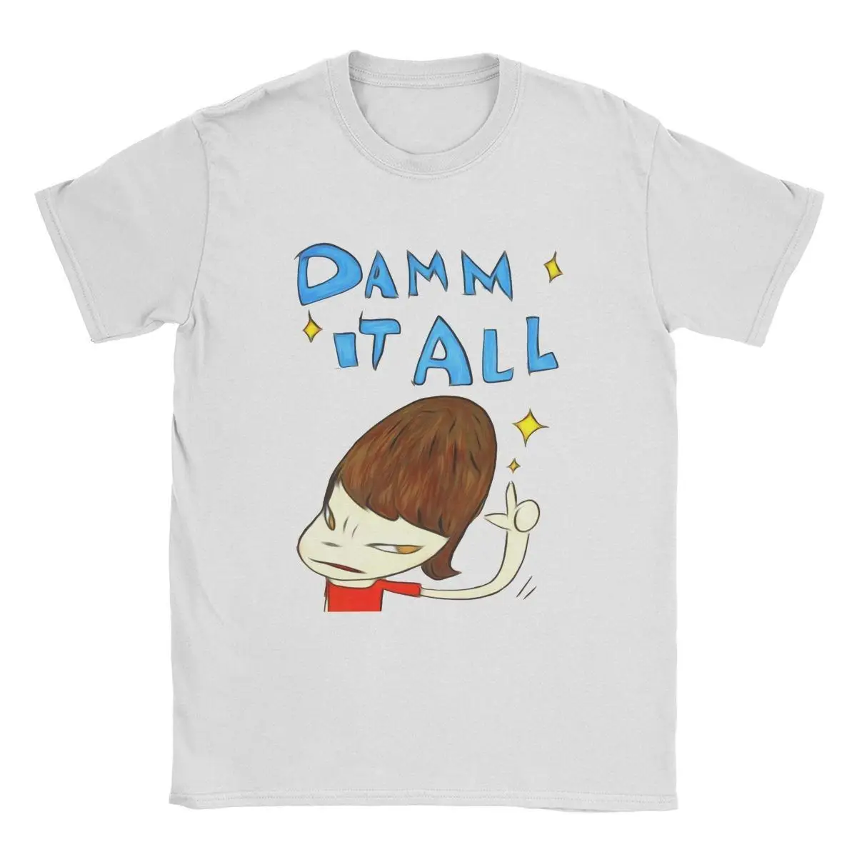 Yoshitomo Nara Damm It All Sticker T-Shirt Men Fun 100% Cotton Tee Shirt Crew Neck Short Sleeve T Shirt Adult Clothing