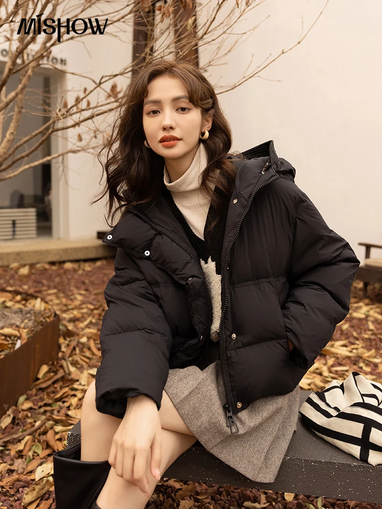 MISHOW Down Jacket Women 2022 Winter Korean Hooded Zipper White Duck Velvet Short Parkas Warm New In Outdoor Clothes MXB45Y0128