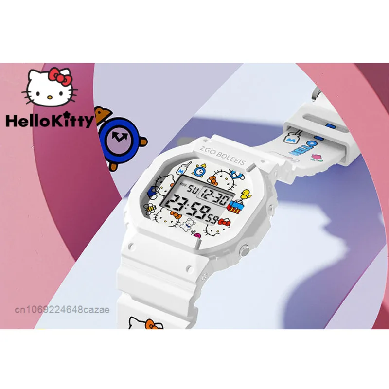 Sanrio Hello Kitty Cute Luminous Electronic Watch Girls Kawaii Chic Couple Square Waterproof Sports Student Watch Y2K Fashion