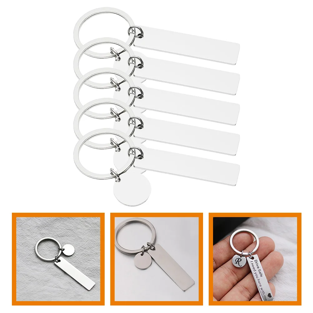 

5 Pcs Key Ring Supply Unfinished Keyrings Tag DIY Keychain Blank Stainless Steel Engraving Tags