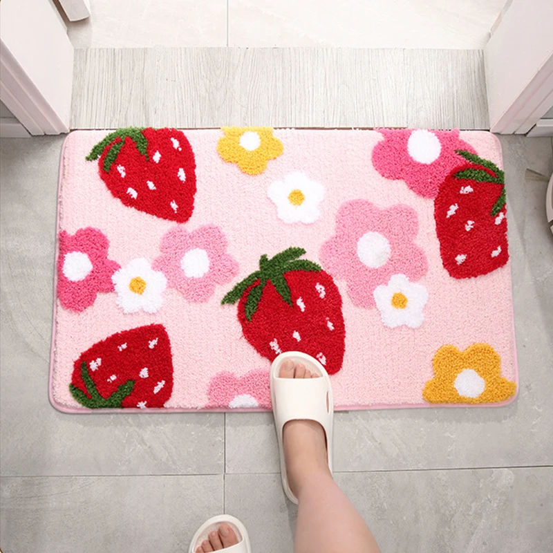 cute strawberry floor mat non slip bath mat bedroom hallway entrance door mat toilet absorbent rug mats flower foot mat carpet free global shipping