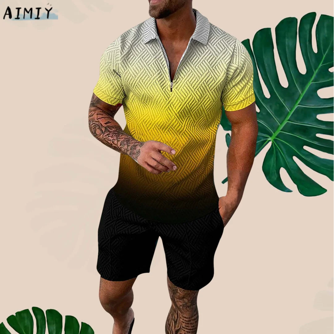 2023 Summer Men Polo Sets Tracksuits Sport 3d Print Oversized Short Sleeve T-Shirt Shorts Men's Clothing Gym Sportswear Clothes