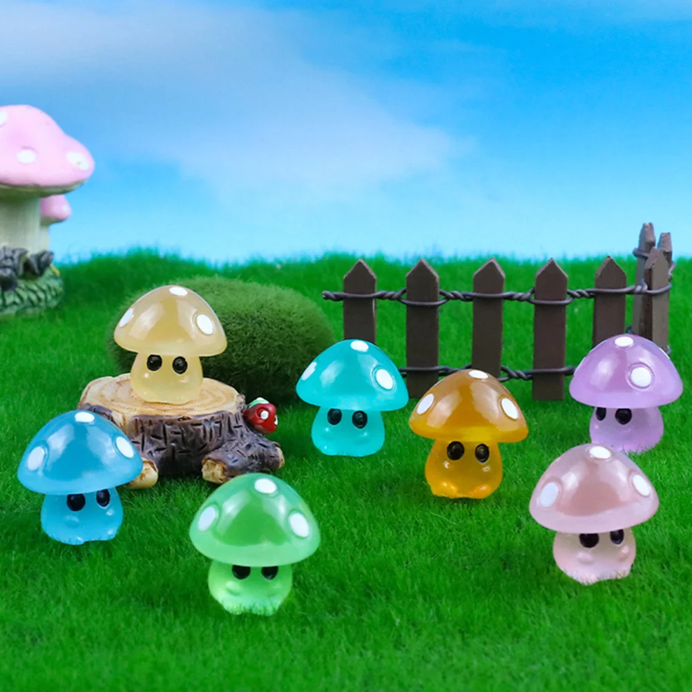 

Mini Glow Dark Mushroom Ornaments Luminous Tiny Figurines Garden Mushrooms Outdoor Decor Miniature Decorations