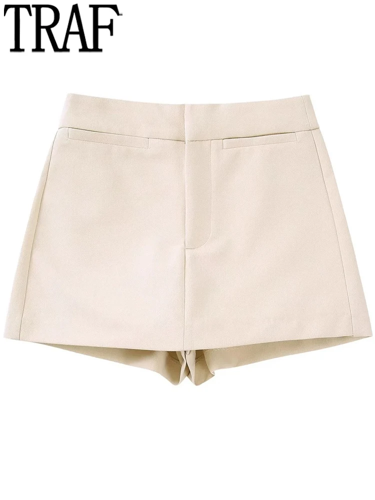 

TRAF Women's Skort Suit High Waist Bermuda Shorts Woman Streetwear Split Skirt Shorts Women Fashion 2022 Autumn Casual Culotte