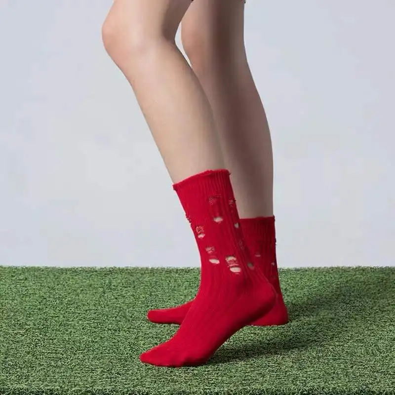 Worn-out Crew Socks for Women Men 5 Pairs 6 Pairs per Set Ribbed Orange Cotton Knee High Distressed Socks