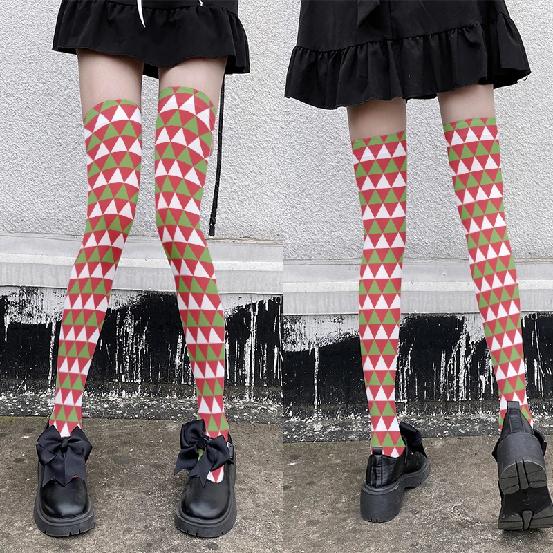 

3D Printed Women Stockings Harajuku Classic Geometric Pattern Teenage Thigh Stockings Fashion Sweet Trendy Japanese Stockings