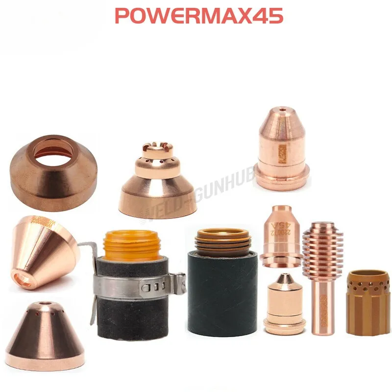 Фото Powermax45 ®    Комплект для плазменной резки: электрод, сопло, защитный колпачок, вращающееся кольцо.