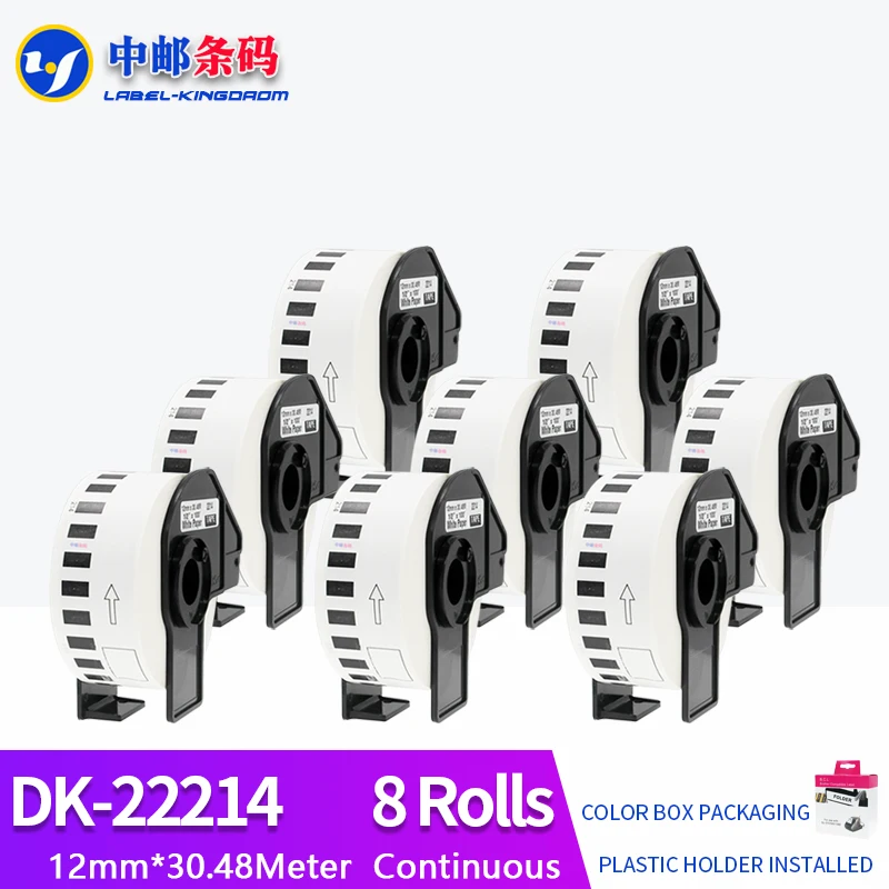 

8 Rolls Generic DK-22214 Label 12mm*30.48M Continuous Compatible for Brother Printer QL-570/700 All Include Plastic Holder