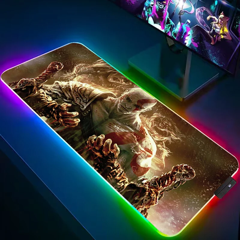 

Игровой коврик для мыши с Rgb клавиатурой «Бог войны», коврик для мыши с подсветкой, аниме игровой Настольный коврик для ПК, аксессуары для компьютерных столов и ноутбуков, коврики