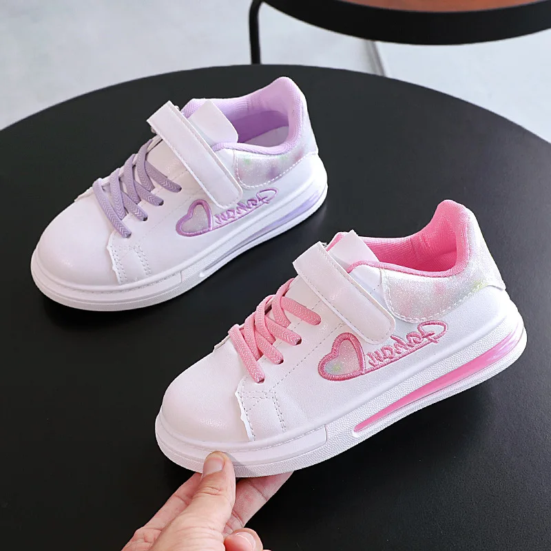 

2022 Autumn New Casual Big Children's Shoes Love Girls' Shoes Soft Bottom Student Sports White Shoes