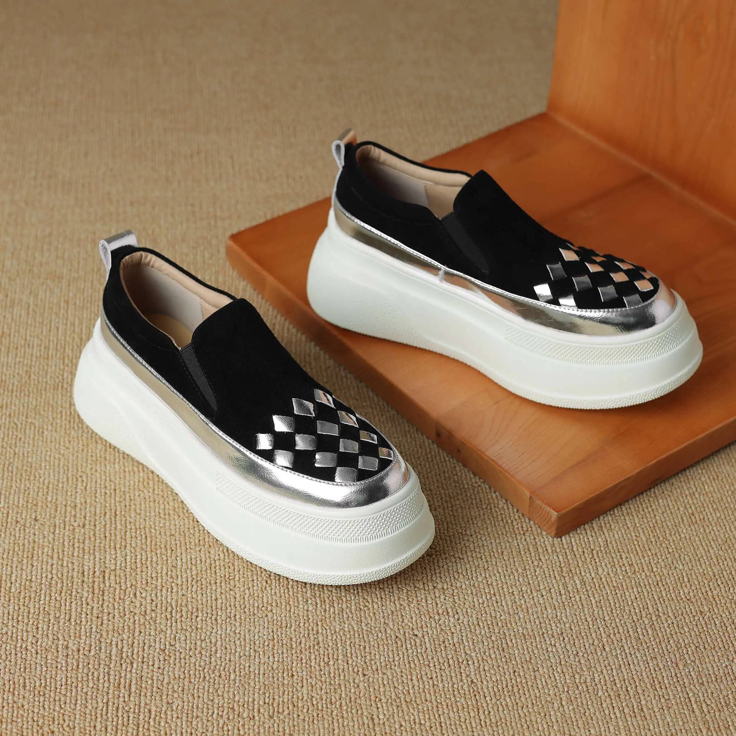 Lanxuryee овечья замша высокий каблук толстая подошва повседневная Весенняя женская