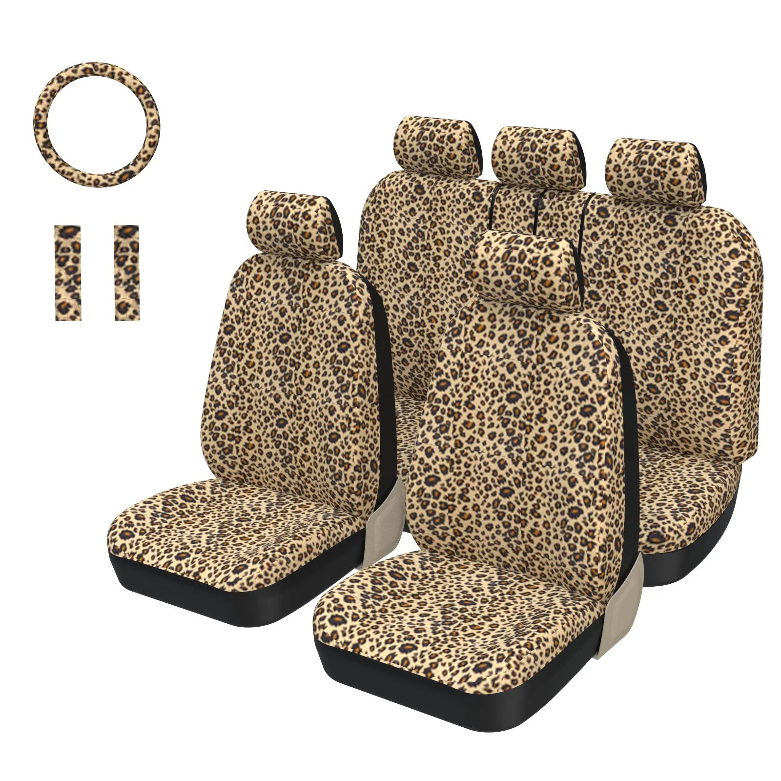 

AUTOYOUTH Luxury Leopard Print Car Seat Cover Universal Fit Seat Belt Pads For Renault Clio 4 2016 - 2019