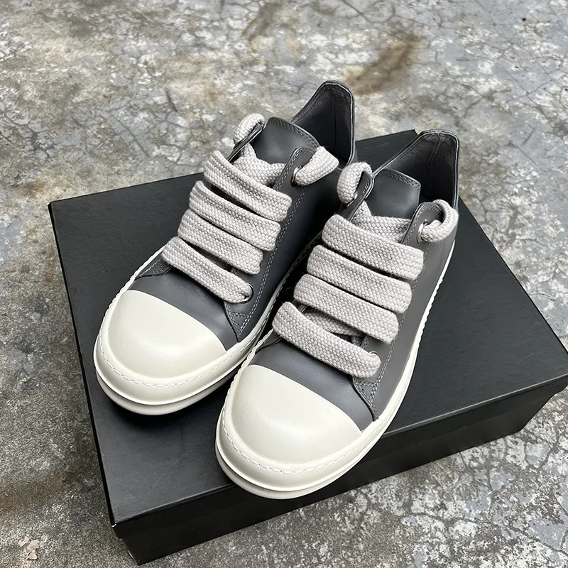 

Round Owens Gray Casual Shoes Men 2022 Low Top White Genuine Leather Ro Big Jumbo Lace Up Thick Sole Women Luxury Black Sneakers