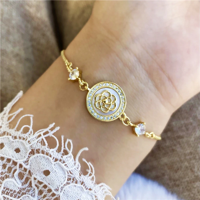 

New Elegant Sweet Zircon irregular Round Flower Bracelets Fashion Adjusable Infinity Bracelet For Women Wedding Party Jewelry