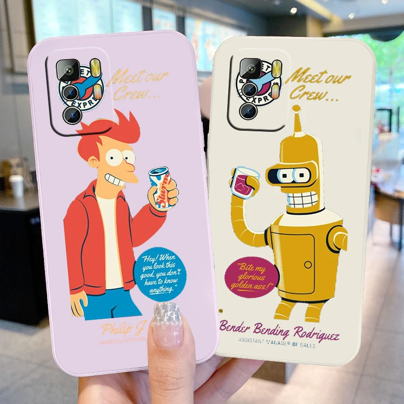 

Disney Futurama Fry Bender Phone Case For Xiaomi Redmi Note 11 11S 11T 10S 10 9S 9T 9 8T 8 Pro Plus 5G Liquid Rope Cover