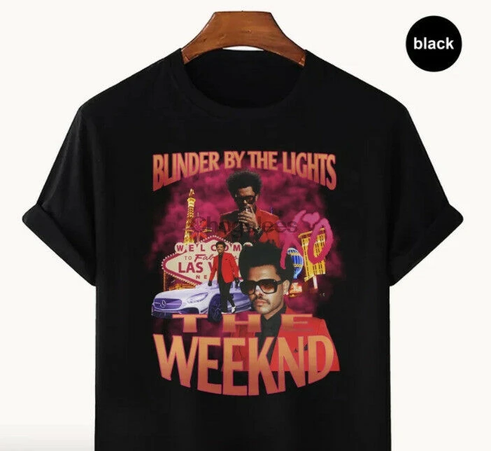 Веселая черная Винтажная Футболка The Weeknd ослепляющая огнями подарок для мужчин и